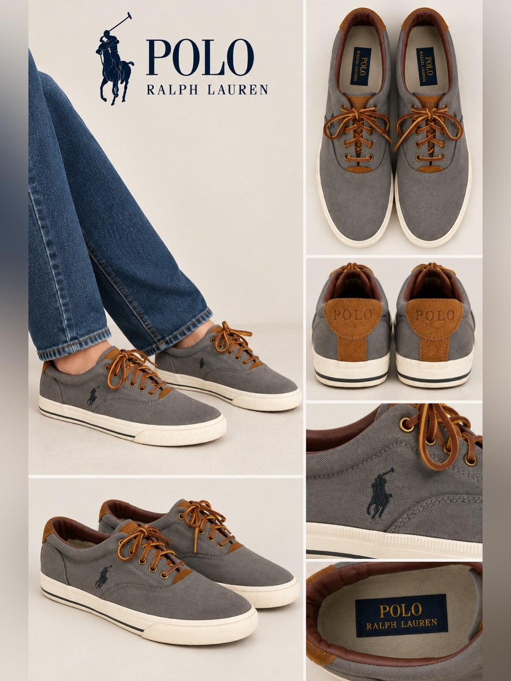 Polo Ralph Lauren Vaughn Canvas Sneakers 9.5D Suede Trim Preppy Heritage Casual